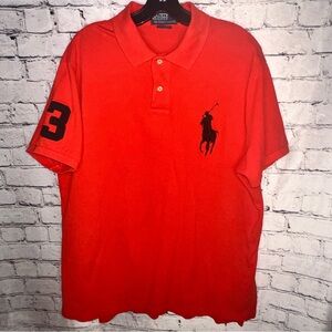 POLO RALPH LAUREN Men’s XL Collared Shirt Big Pony Number 3 Red & Navy Blue